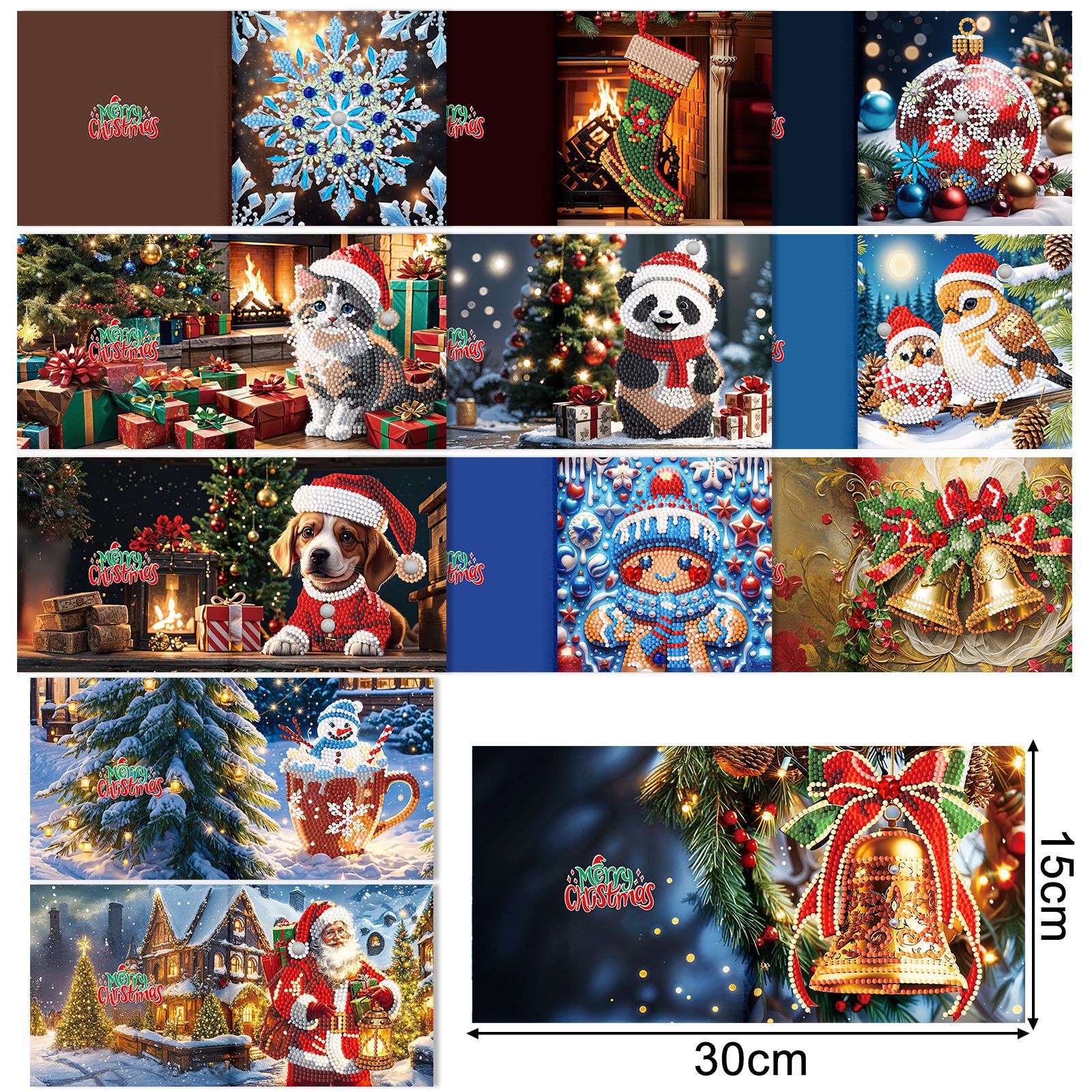 Productos periféricos para pintura de diamantes transfronterizos, tarjetas de felicitación DIY hechas a mano, pegatinas de diamantes navideñas, manualidades exclusivas con diamantes de imitación con temática de dibujos animados, disponibles para venta al por mayor.