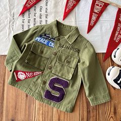 【スポット】日系中古童装秋冬DD児童軍緑工装風コート男女童風衣