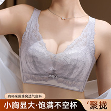 小胸聚拢显大内衣女加厚上托无钢圈收副乳调整型无磁大红色文胸罩