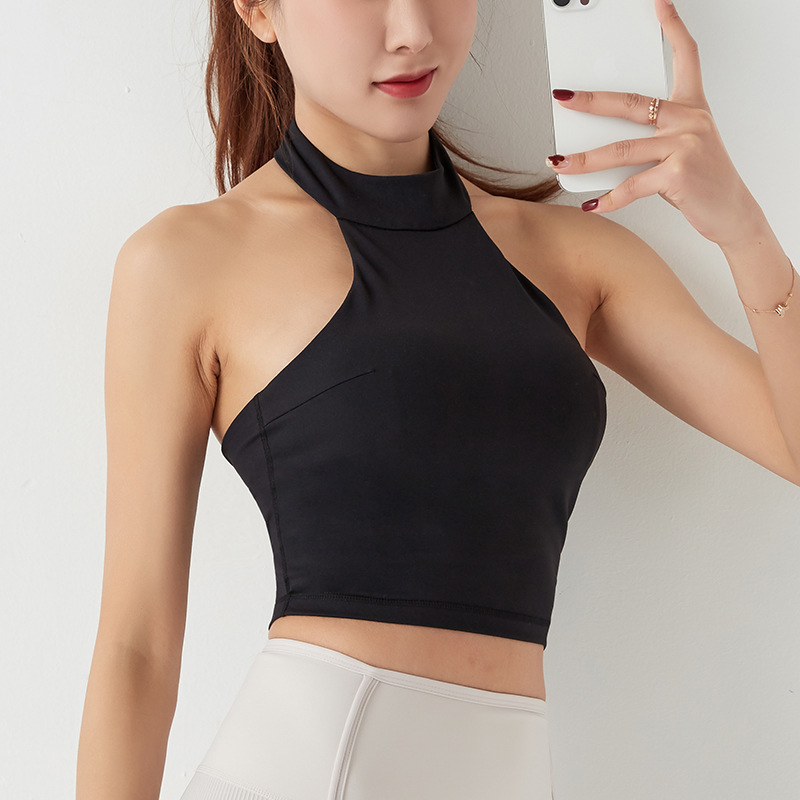 夏新款跨境代发挂脖式运动内衣女瑜伽吊带美背美型带胸垫聚拢文胸