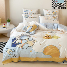 卡通刺绣全棉四件套小清新100s澳棉男童床上用品纯棉儿童床单被套