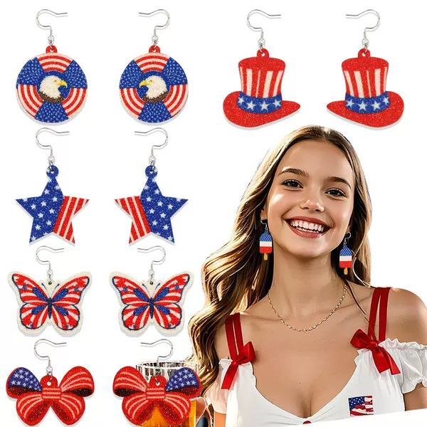 New Independence Day Earrings USA Flag Pentagram Pendant Earrings USA Holiday Party Decoration Earrings Jewelry