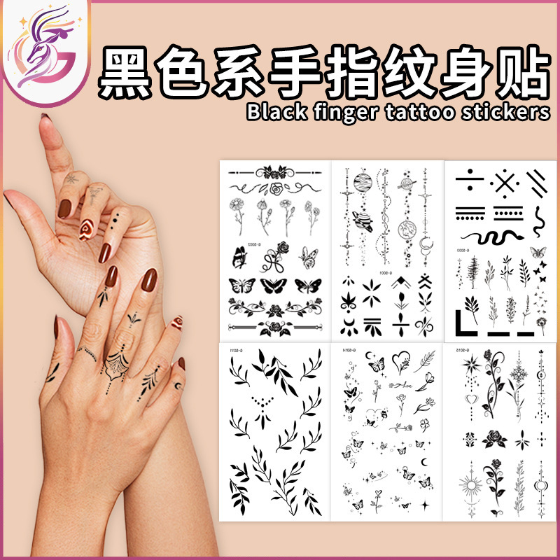 Black Series Finger Tattoo Sticker Simple Advanced Sense Ins Style Disposable Waterproof Small Pattern Tattoo Sticker