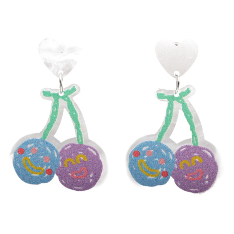 Pendientes tridimensionales de cerezo de amor transfronterizo europeo y americano pendientes de expresión facial acrílica de verano para mujer pendientes de mujer