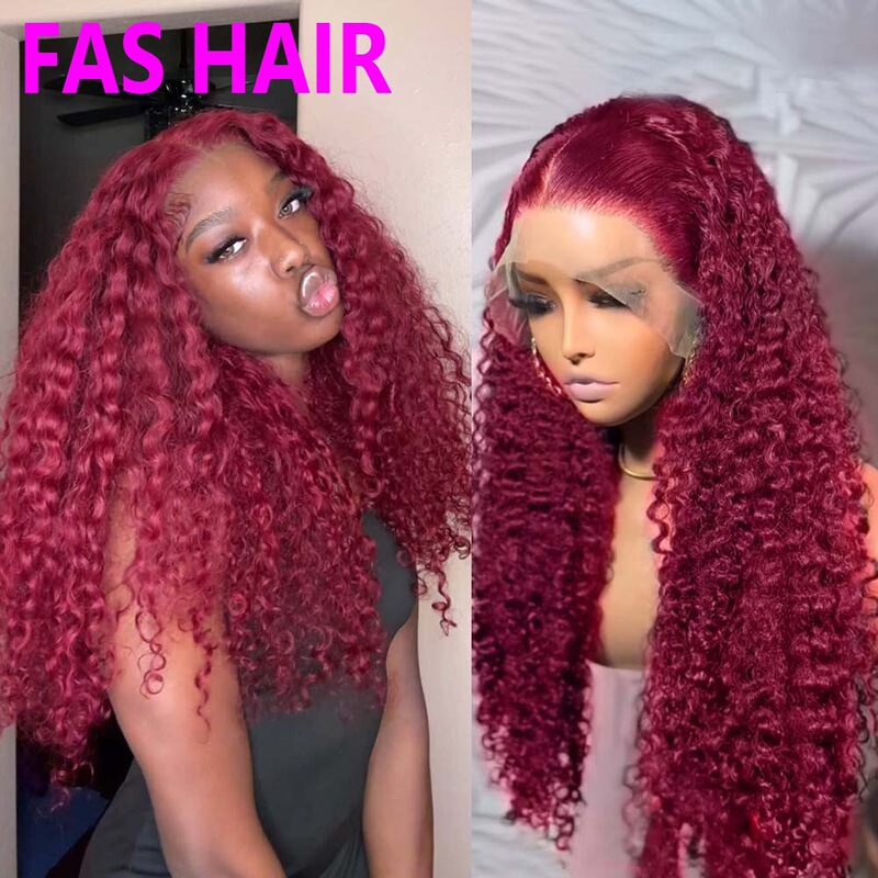 Human Hair Lace Wig Headgear # 99J Burgundy Water Wave Wig Cross Border