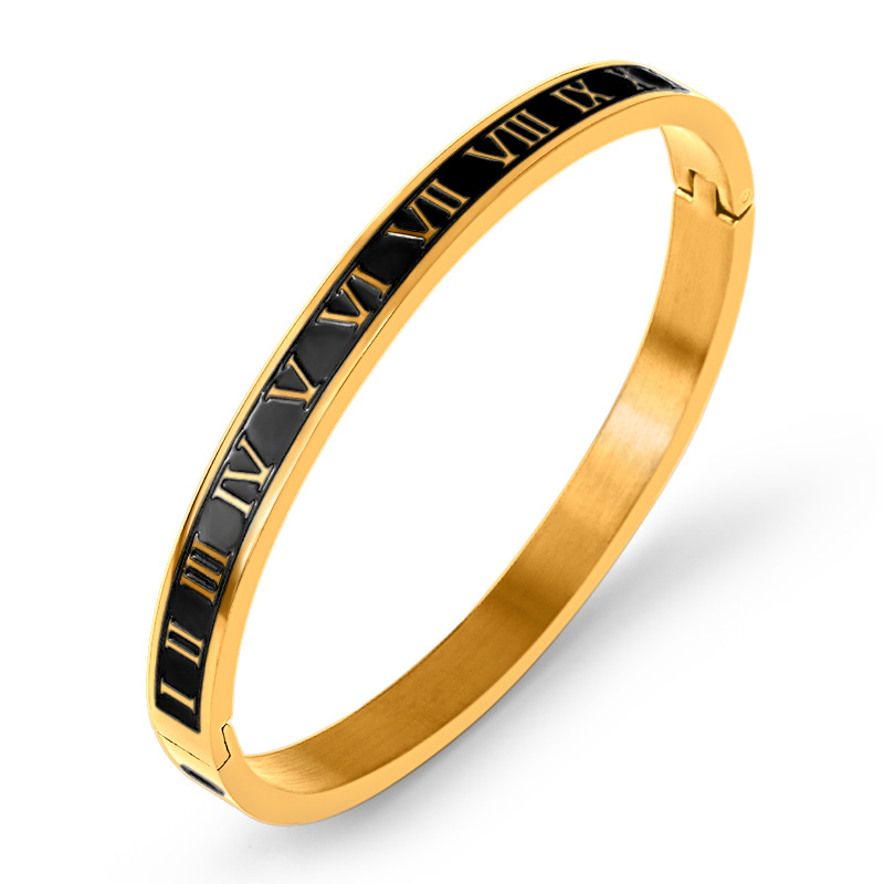 Streetwear Roman Numeral Stainless Steel Bangle In Bulk display picture 5