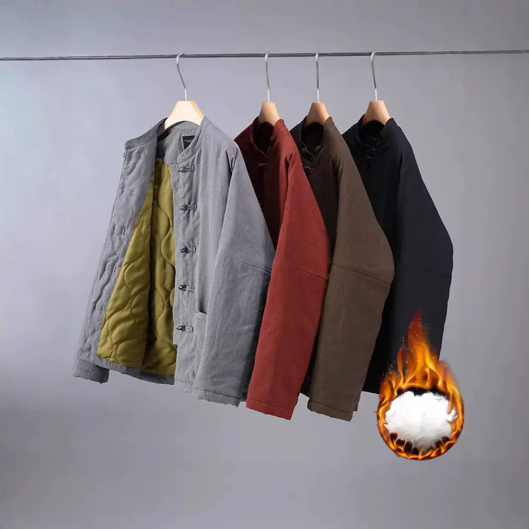 G180冬季中国风天丝苎麻休闲复古唐装棉服男士青年保暖长袖外套