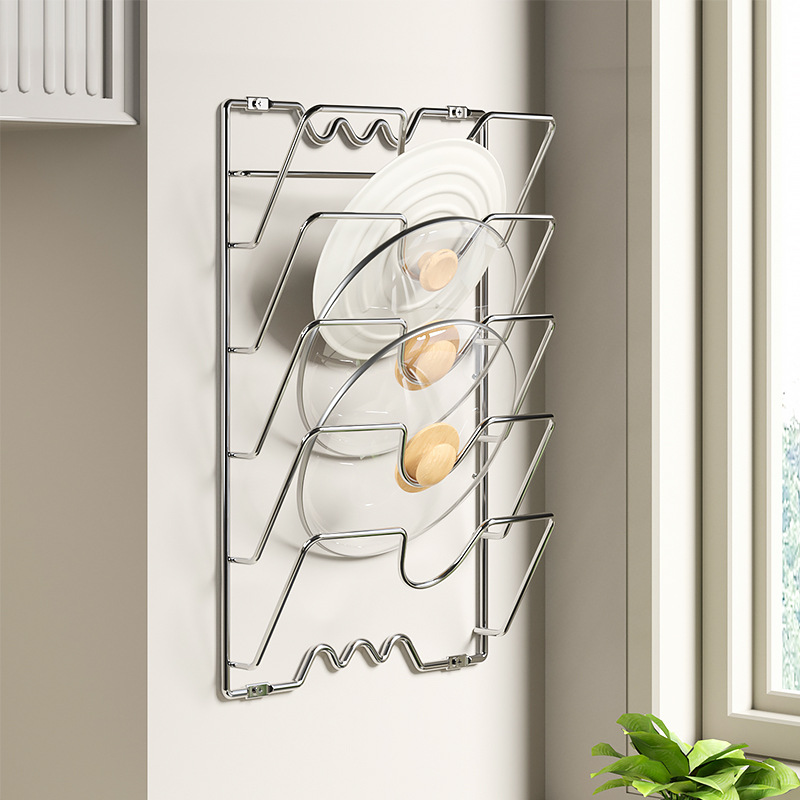 鐵藝日式多層壁挂式收納鍋蓋架子置物架廚房多功能菜板置物架