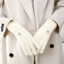 新款冬季保暖可爱触屏加绒加厚手套秋冬成人毛钱五指刺绣露指手套