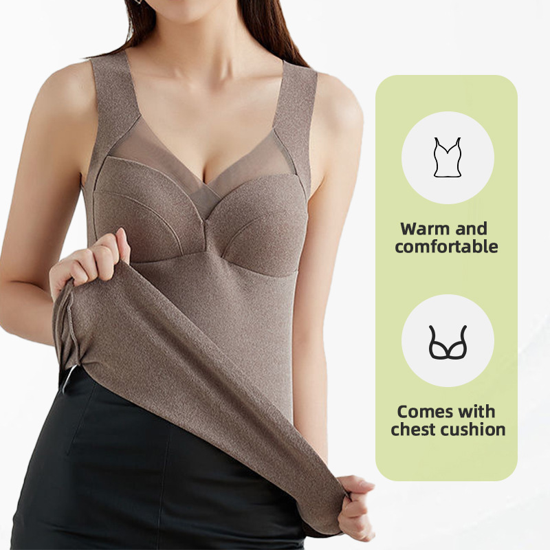 (2개) 가을, 겨울 독일 벨벳 열 조끼 여성의 원활한 고정 컵 난방 바닥 내부 조끼 올인원 열 속옷