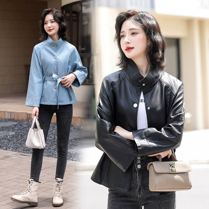 Кожаная одежда с высоким воротником кожаная одежда женская повседневная овечья куртка дикая иностранная осенняя одежда новая свободная ветровка