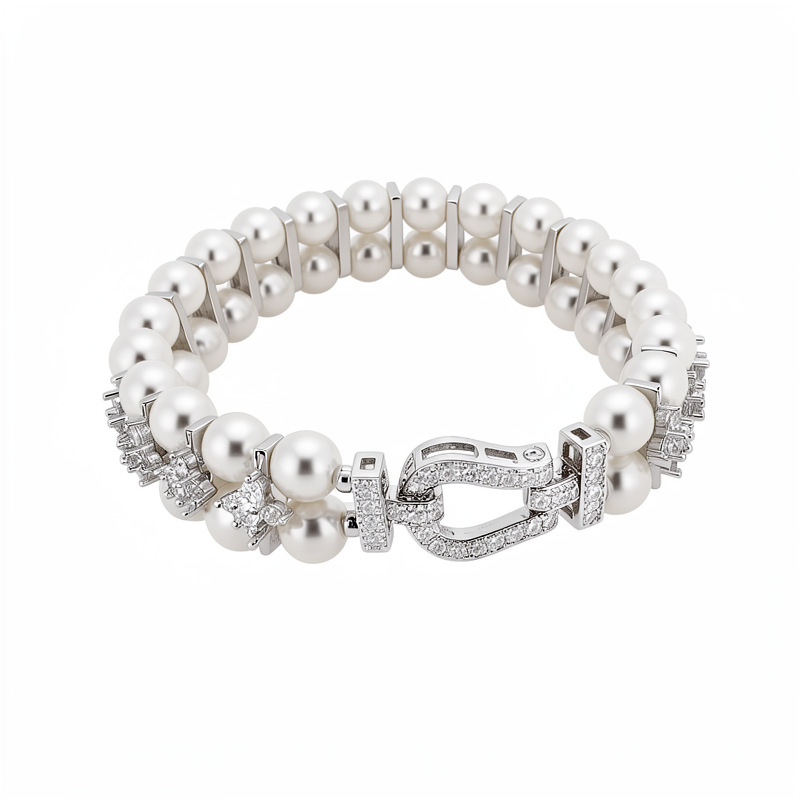 18 quilates de oro real, pulsera de perlas de diamante, pulsera ligera de lujo, pulsera de nicho, joyas de alta calidad para mujeres