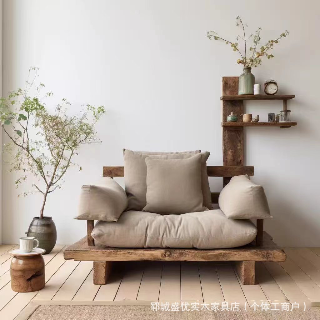 Manufacturer Wholesale B&B Wabi-Sabi Style Elm Sofa Retro Old Sofa B&B Hotel Decorative Sofa