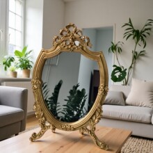 欧式复古雕花金色化妆镜子拍摄道具可摆可挂创意古典卧室梳妆镜子