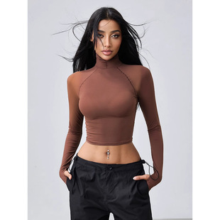 High Neck Sports Long-Sleeved T-Shirt Women's Lightweight Breathable Quick-Dry Training Fitness Suit Cloud Sense Elastic Yoga Suit 1692