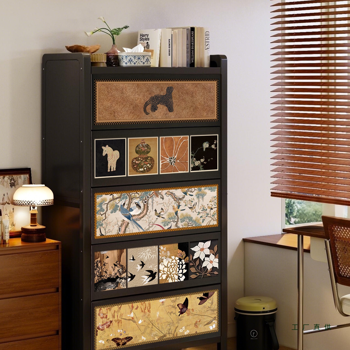 Bookcase Storage Cabinet Integrated Wall Bookshelf Iron Storage Cabinet with Door Floor-Standing Storage Cabinet Antique Style Living Room Steel