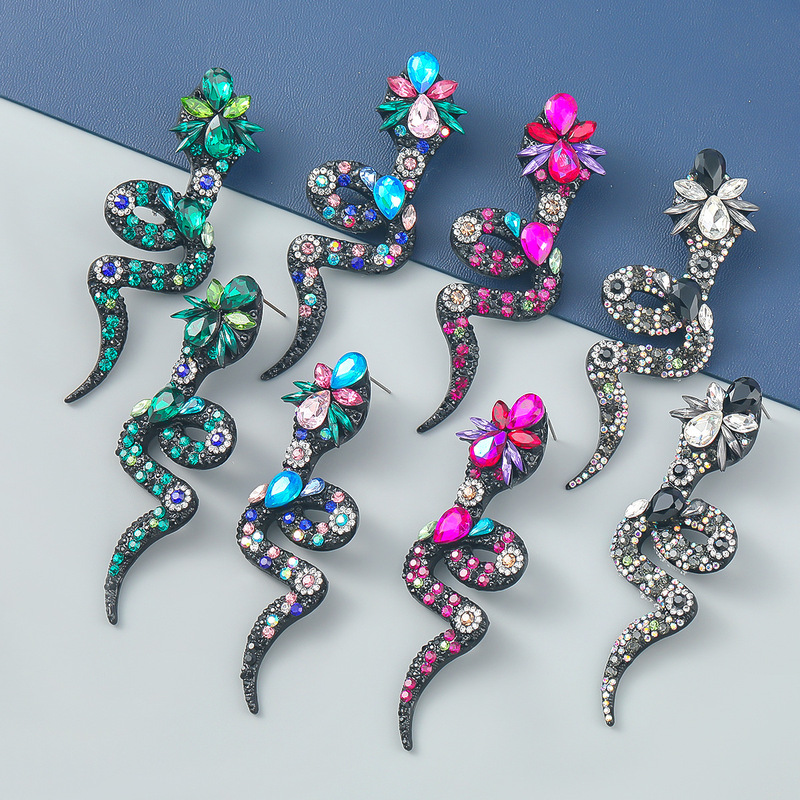 snake earrings fashion colour set auger drill alloy coil flower earrings wave tide female sago asia-europe beautiful stud earrings