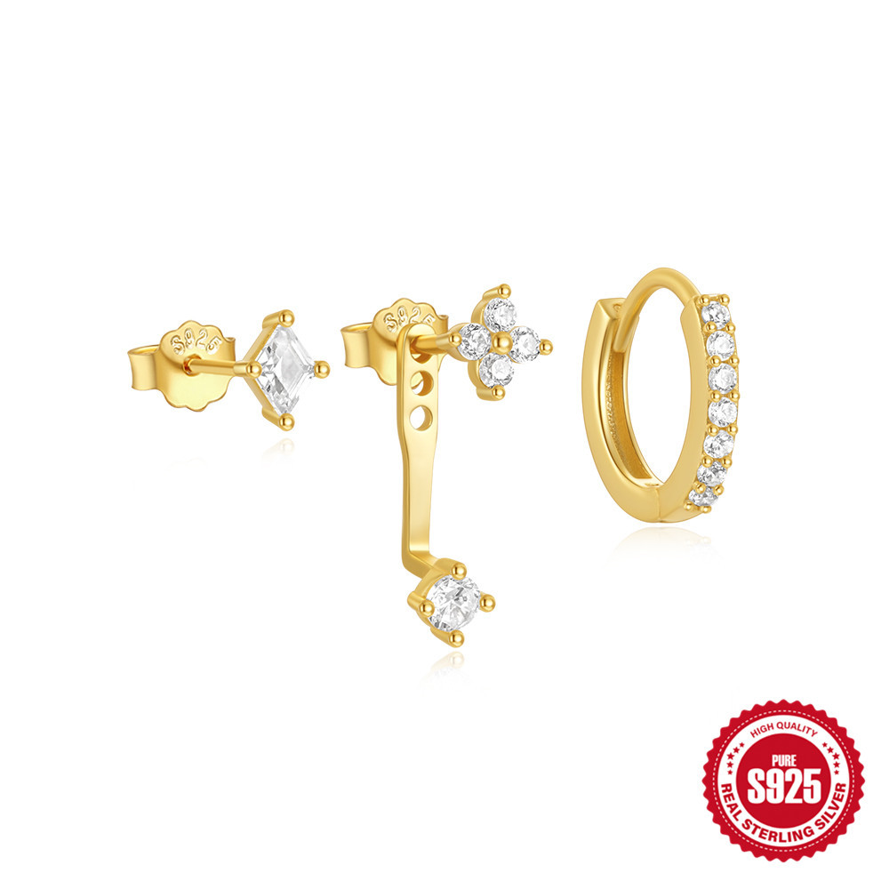 Uso diario europeo y americano s925 plata de ley simple y versátil colgante octogonal geométrico traje de aretes