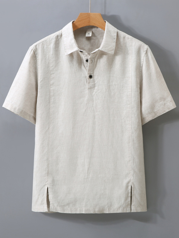 1517 ピュアリネン半袖シャツメンズ軽量通気性 Tシャツポロシャツ夏リネンカジュアル薄手トップ|undefined