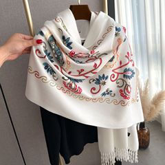 秋冬文芸復古植物花卉ファッション大気刺繍模造ベルベット女性保温マフラーエアコンストール