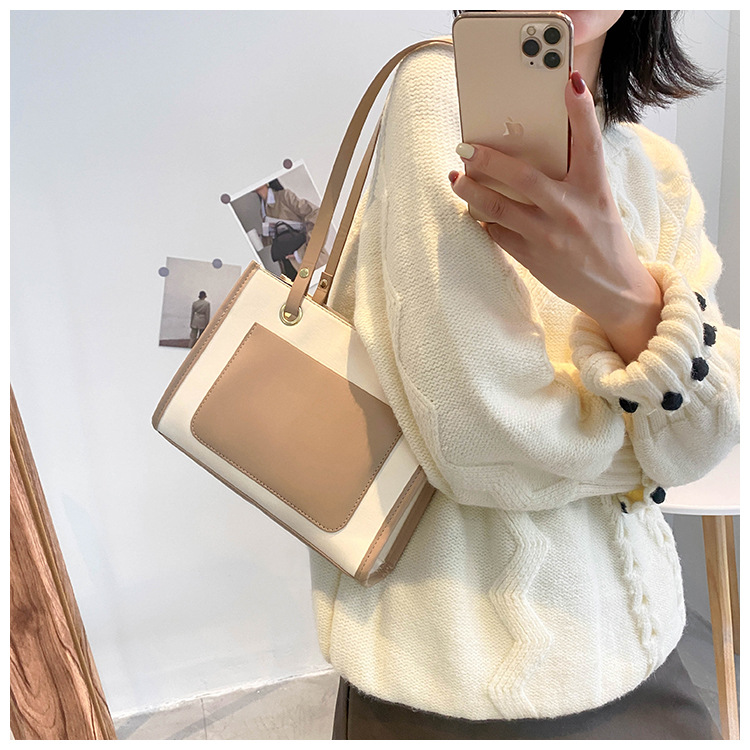 Korean Style Stitching Color Commuter Portable Single Shoulder Large Capacity Tote Bag display picture 14