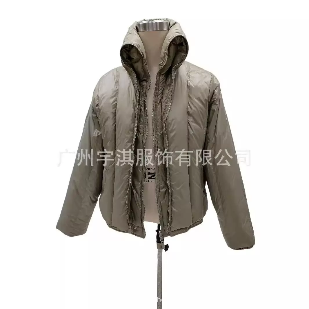 2024高端设计师款羽绒服复合双拉链竖格双立领羽绒服加工厂御寒