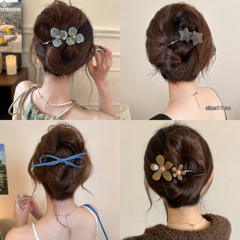 High-End New Chinese-Style Rose Bead Twist Clip 2025 New Classy Hair Clip for Updo at the Back of the Head