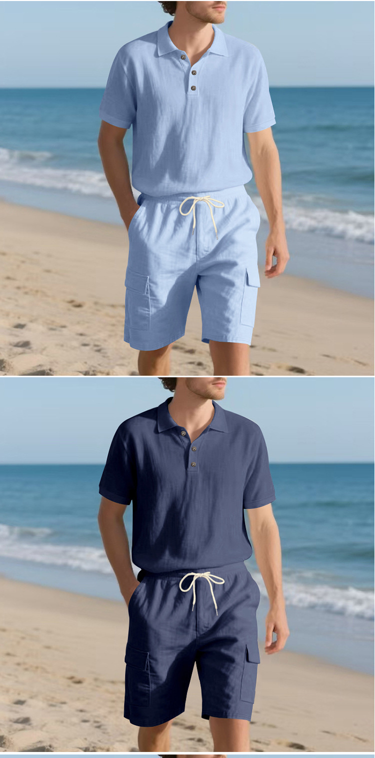 Men's Clothing Men's Summer Short Sleeved Casual Suit Style Outdoor Simple Linen Breathable Loose Fit Work Shorts_viptrois.com