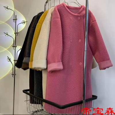 Yuan Chao Lazy T-shirts Double-breasted Easy Bloated grain Maomao Mid length version coat