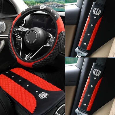 Car steering wheel set Steering wheel cover - red-38cm