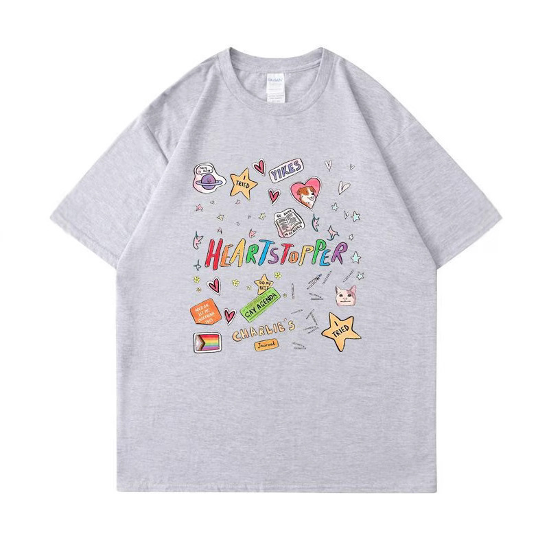 貿易クロスボーダー新製品 Tシャツ ハートストッパー 半袖 ニックとチャーリー メンズ レディース ヨーロッパサイズ Tシャツ