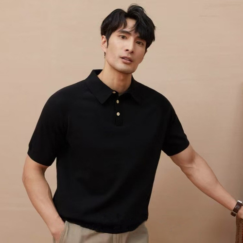 Recommended Knit Elegant Collarless Peplum Sleeve Polo Shirt Knit Short Sleeve Stylish and Versatile Top