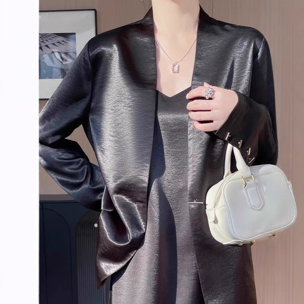 ng2510292 White Acetate Satin For Women, 2025 Spring/autumn New Style, Loose Casual Elegant Short Blazer Top_ecoleips.com