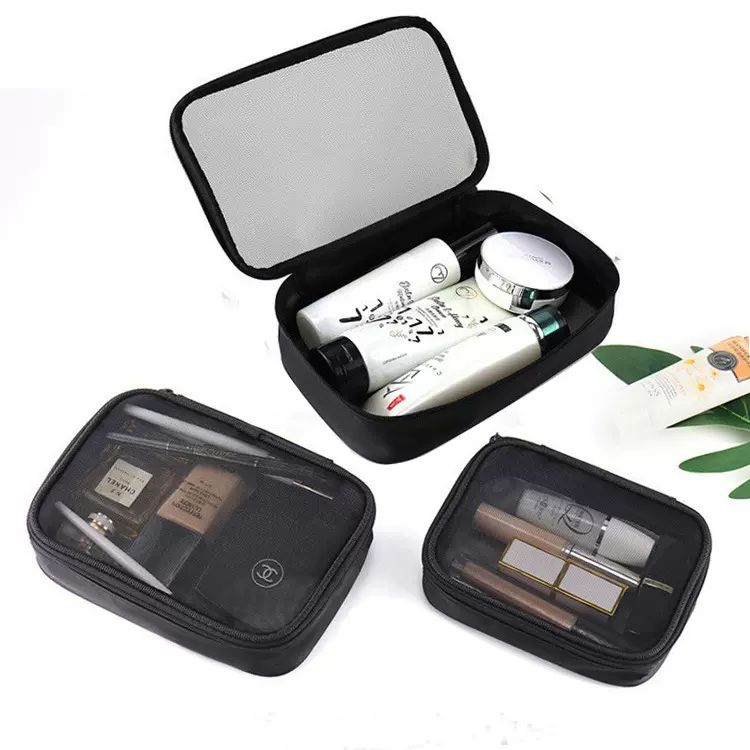 外贸新款便携透明透气网纱化妆包防水大容量随身女旅行洗漱收纳袋