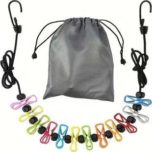 Anti-Slip Buckle Clothesline Camping Outdoor Travel Business Trip Portable Clothesline 12 Clips