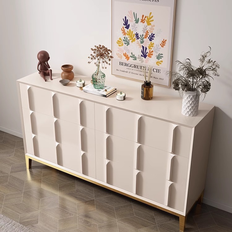 French Solid Wood Sideboard Cream Style Model Room Simple Modern Storage Cabinet Tea Cabinet Living Room Bedroom Storage Cabinet