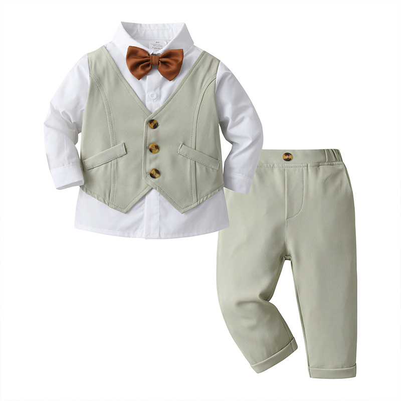 Ropa de Niños de comercio exterior al por mayor chaleco falso de dos piezas Traje para niños ropa de bebé primavera y otoño ropa de otoño para niños de manga larga