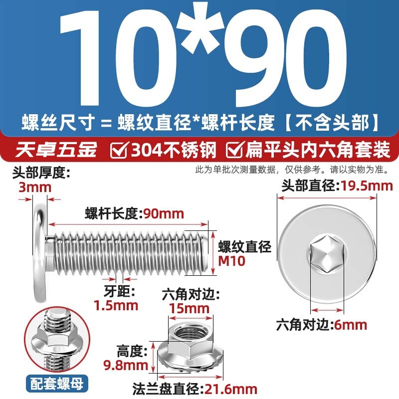 304不锈钢CM大平头超薄头C头扁平头内六角螺丝钉法兰边螺母套装M5|undefined