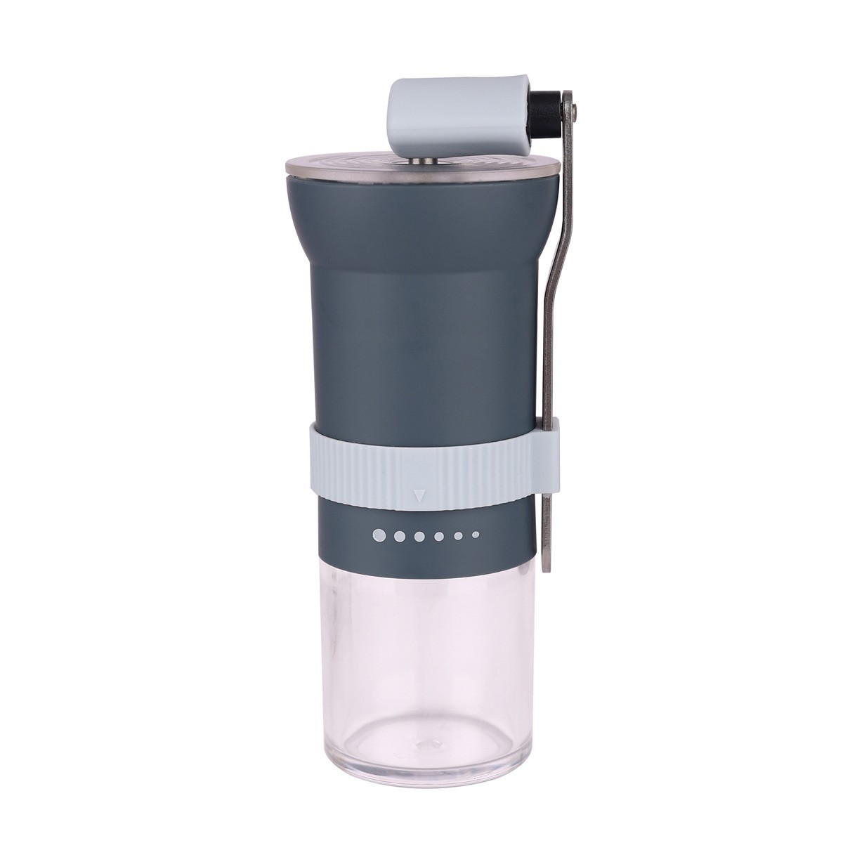 Molinillo de café manual SW-118 gris, con ajuste externo y 6 velocidades.