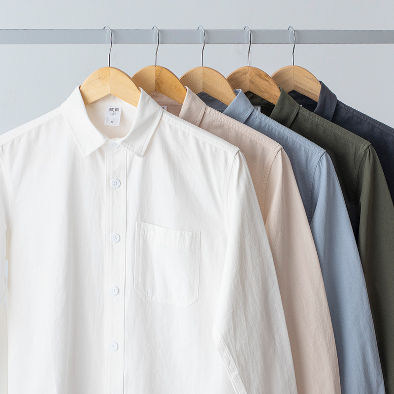 Long-Sleeved Shirt Men's Solid Color Fitted Casual Business White Lapel Shirt Japanese Work Jacket Korean Style Autumn Long-Sleeved Shirt Men's Solid Color Fitted Casual Business White Lapel Shirt Japanese Work Jacket Korean Style Autumn