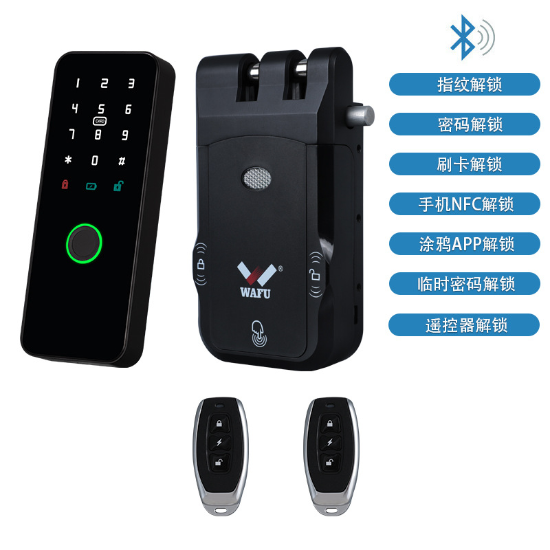 Cerradura antirrobo inalámbrica invisible Graffiti para uso doméstico, sin cableado, diseño sin orificio para cerradura, cerradura con control remoto, cerradura inteligente, cerradura oculta para puerta corredera