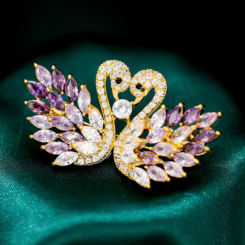 韩国高档双天鹅胸针胸花简约复古别针女配饰奢华大气领扣领针饰品