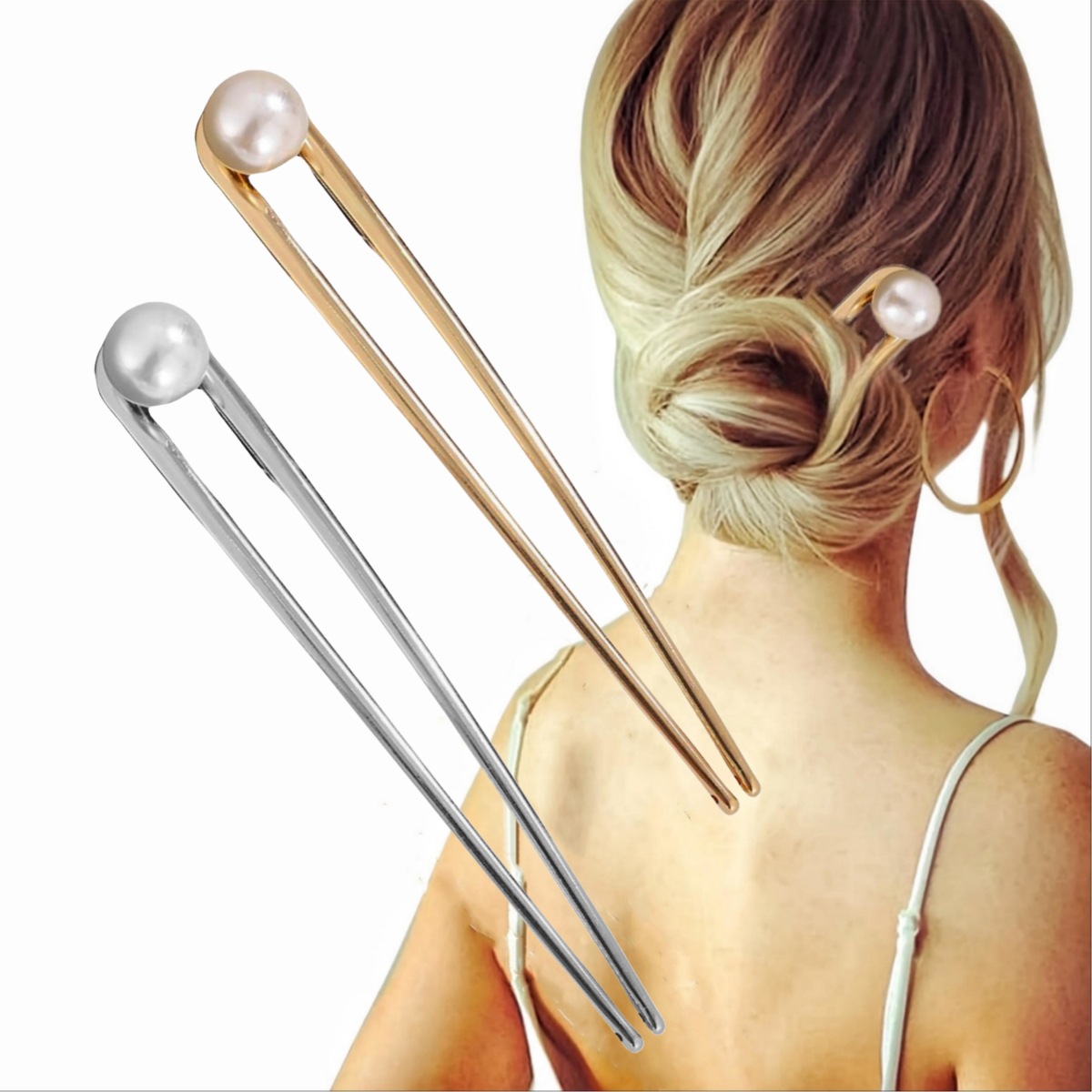 Venta caliente transfronteriza suministro de horquilla en forma de U Hanfu estilo antiguo palillos aleación incrustaciones perla horquilla accesorios para el cabello tenedor para el cabello al por mayor