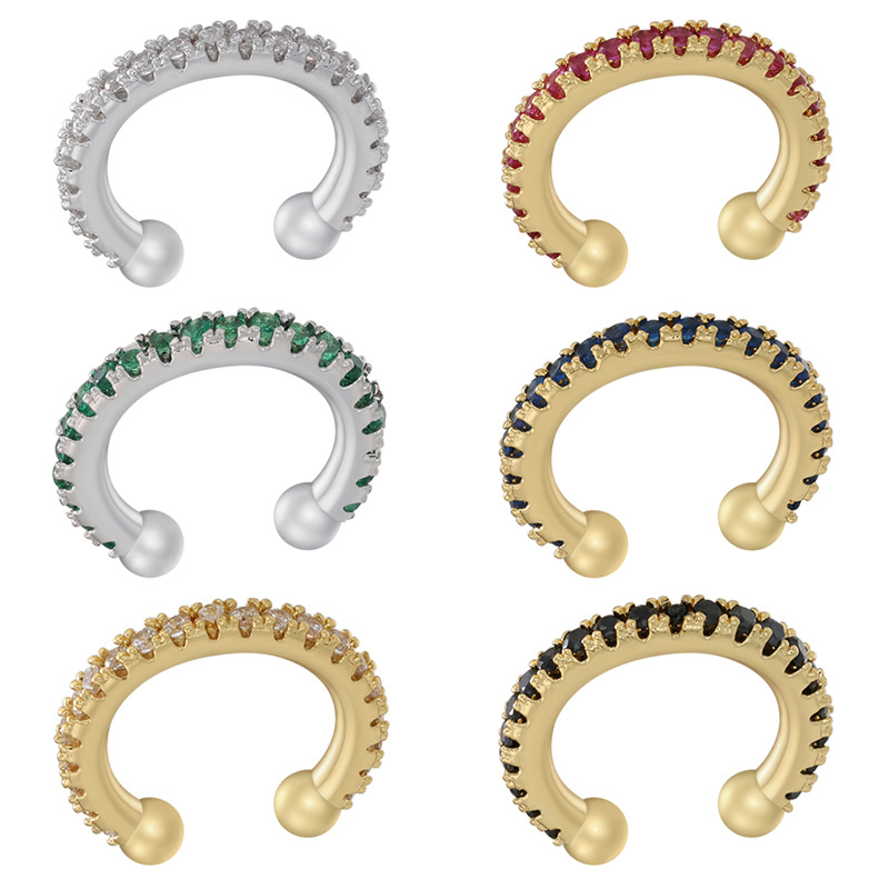 Simple Style C Shape Copper Gold Plated Zircon Ear clips 1 Pair