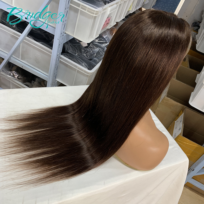 Lace Front Human Hair Wig In Dark Brown Natural Human Hair_voghion.com