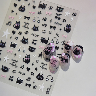Tomoni Thin and Tough Nail Art Stickers Cute Q Cute Nail Stickers Versatile Little Black Kitten Guka Handbook Stationery Stickers