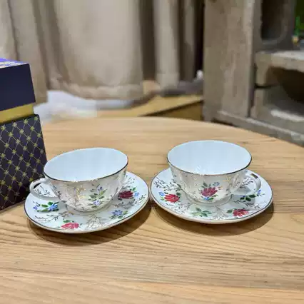 LOM*S Russian Style Grass Wishes Ceramic Coffee Cup & Saucer Set, European Premium Afternoon Tea Set Gift Box
