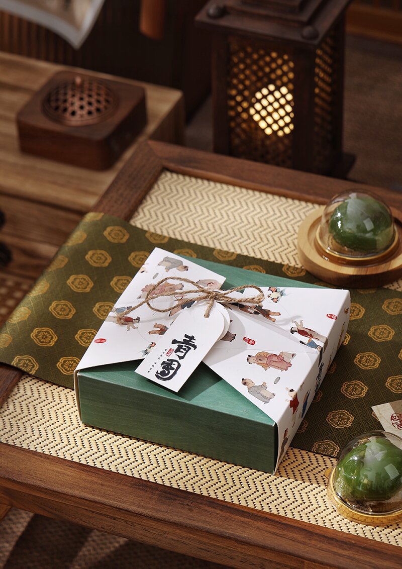 Caja de embalaje de bola verde de estilo antiguo 6 piezas de ajenjo Qingming caja de regalo de fruta caja de embalaje de merienda creativa caja de bola verde de primavera