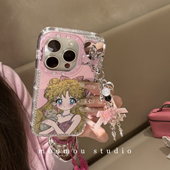 クリエイティブファンデーションフラッシュピンク美少女ストラップはiphone16 promaxアップル15携帯ケース14新型13