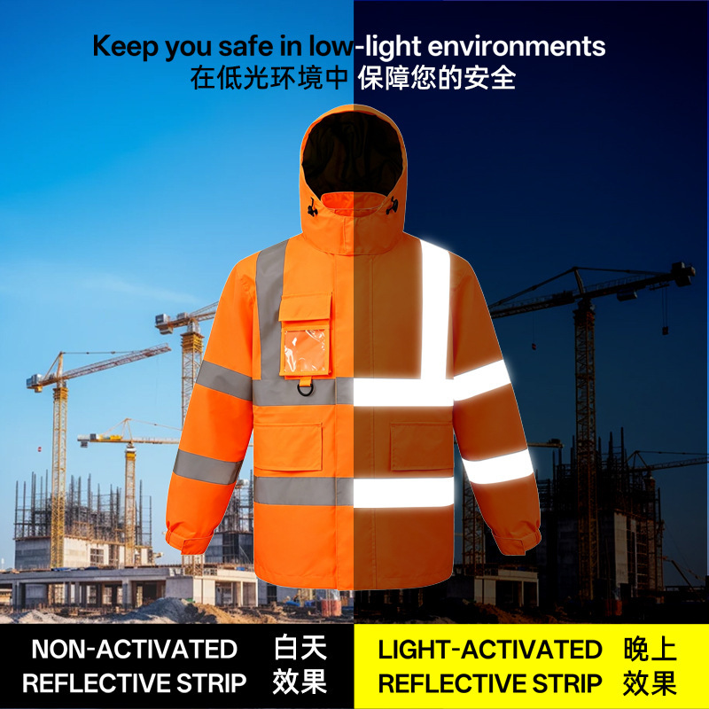 Safety reflective jacket made of matte Oxford fabric, windproof and waterproof, workwear for labor protection, supports OEM customization